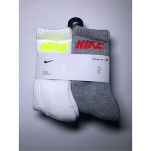 Nike Boys Cushioned Crew Socks 6 Pack (Grey/White) size 10C-3Y